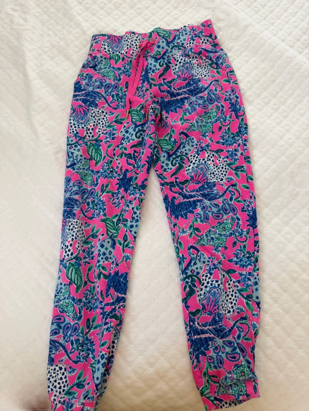 Ladies XS Pink Tropical Print Jogger Pants